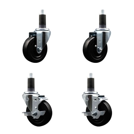 Service Caster 4'' Soft Rubber Wheel Swivel 1-1/4'' Expanding Stem Caster Set 2 Brakes, 4PK SCC-EX20S414-SRS-2-TLB-2-114